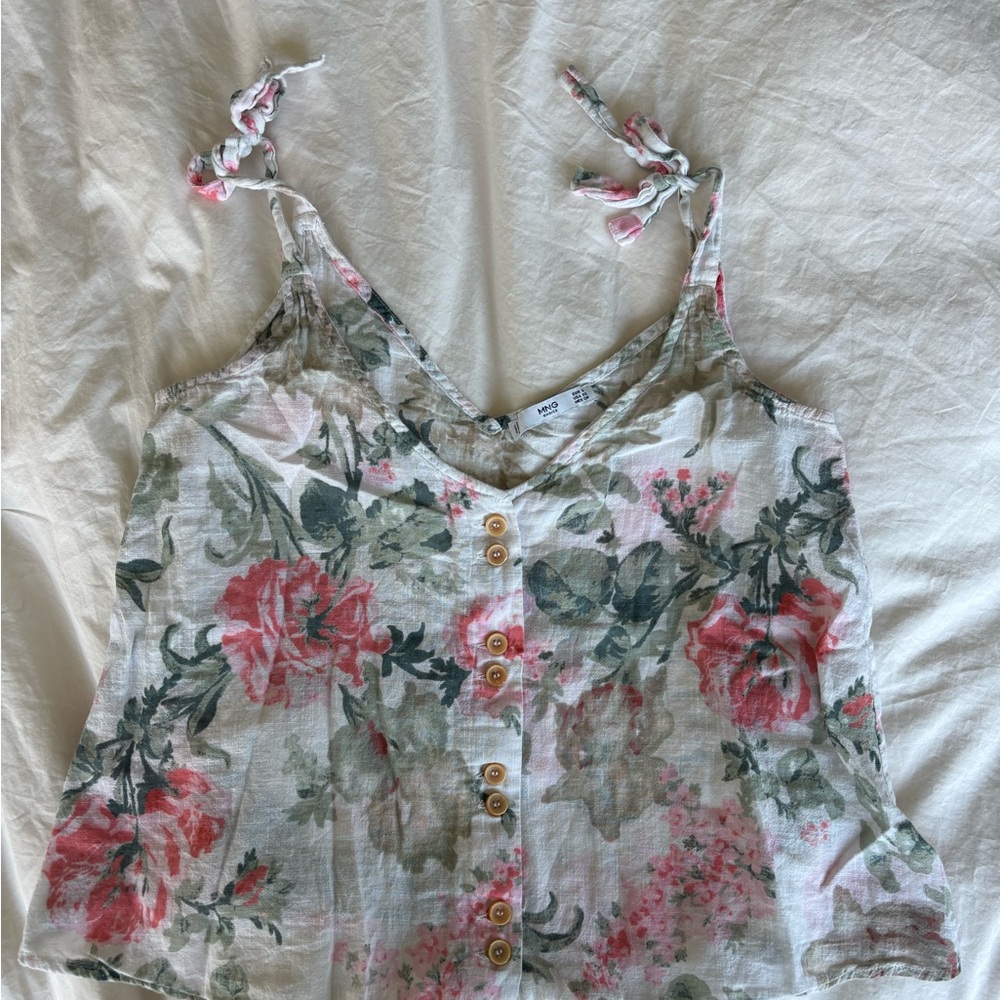 Mango Pink and Green Tie Front Camisole